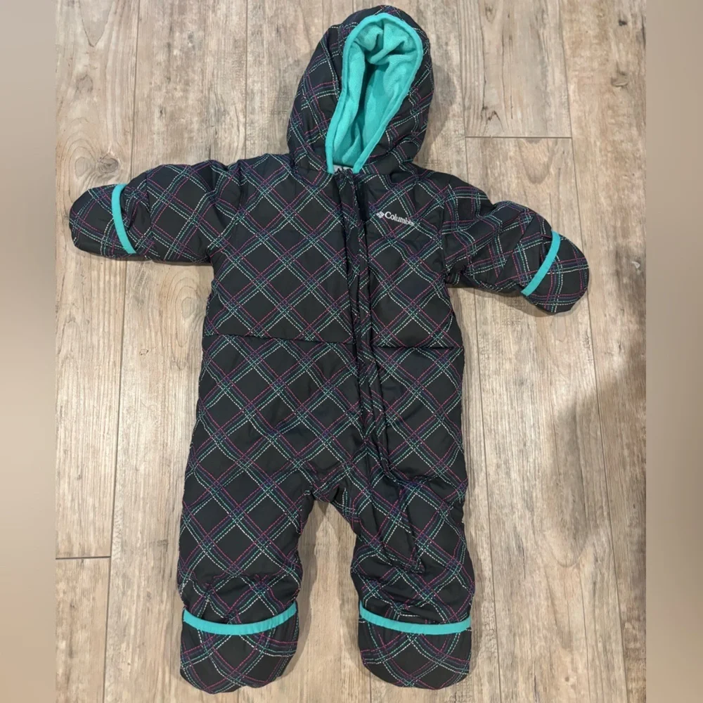 Columbia Black and Teal Baby Snowsuit Size 6-12 Months